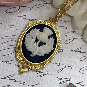 Bright Gold Irish Thistle Celtic Heart Wedding Party Birthday necklace Cameo mom